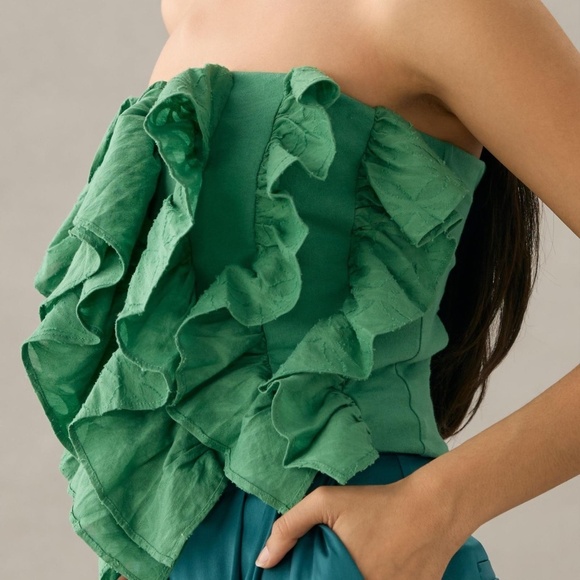 NWT  By Anthropologie Strapless Ruffle Top Large - Picture 3 of 6